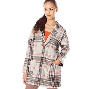 Jolt Gray Coral Plaid Oversized Pea Coat Size M